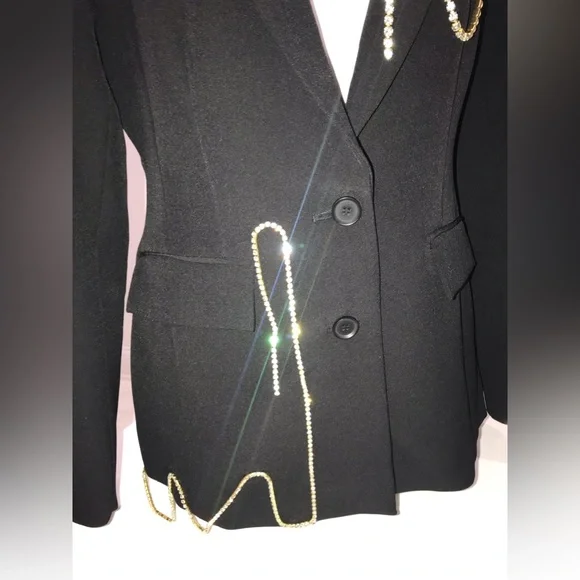 BNWT Custom OPEN EDIT Black Blazer Button Closure Crystal Trim Bling Ladies M